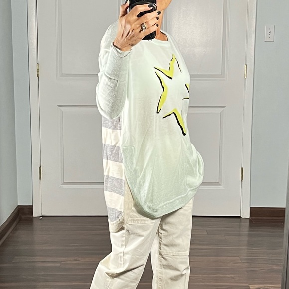 Lisa Todd 100% cashmere star print back stripes sweater size L - Picture 2 of 13